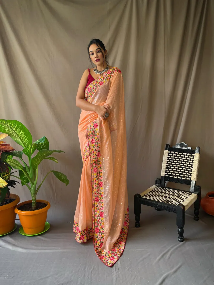 Pure Georgette Saree with 5 mtrs  Sequence Work